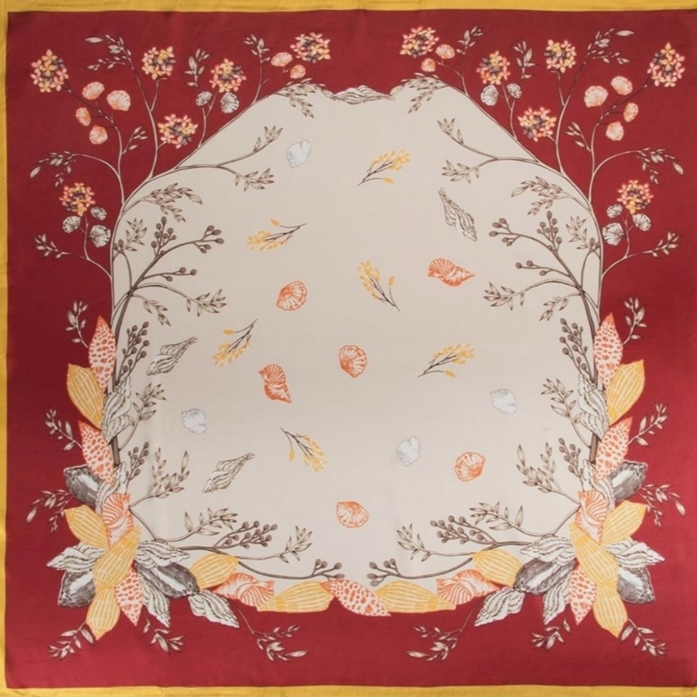 Floral Red and Cream Scarf - Picture 3 of 3